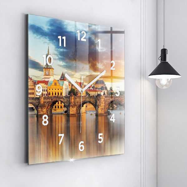 Zegar na ścianę kwadratowy Panorama nad rzeką