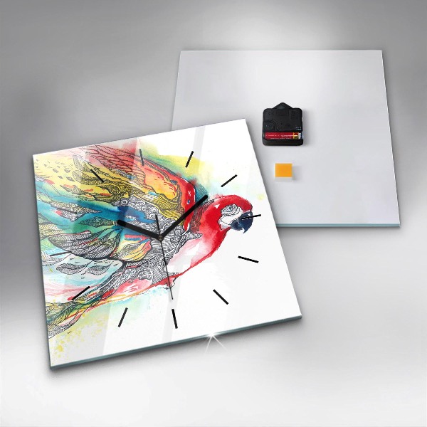 Kwadratowy zegar Kolorowa Papuga w locie