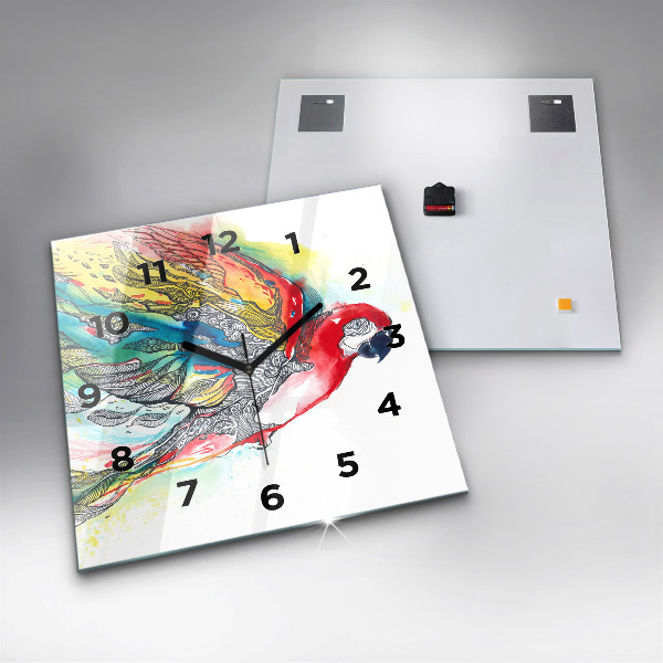 Kwadratowy zegar Kolorowa Papuga w locie