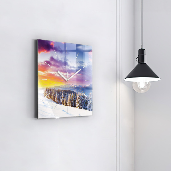 Kwadratowy zegar Zimowy górski Krajobraz
