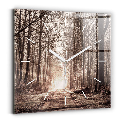 Kwadratowy zegar Ścieżka leśna w sepii