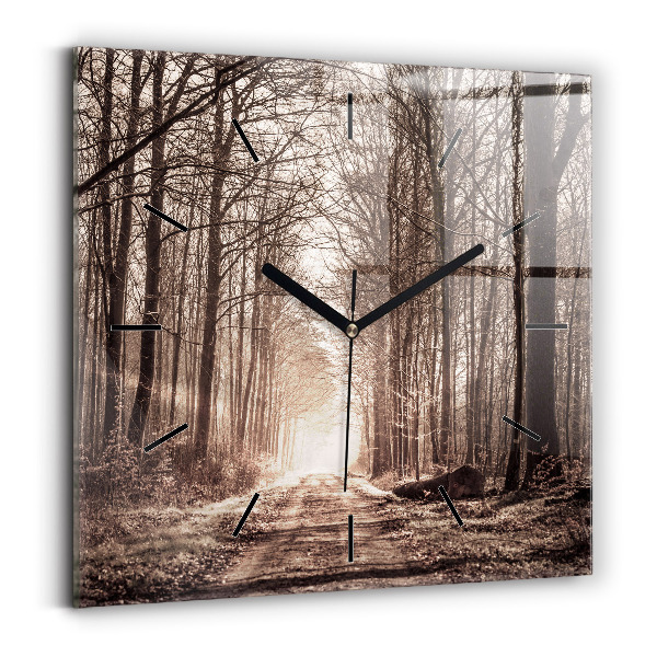 Kwadratowy zegar Ścieżka leśna w sepii