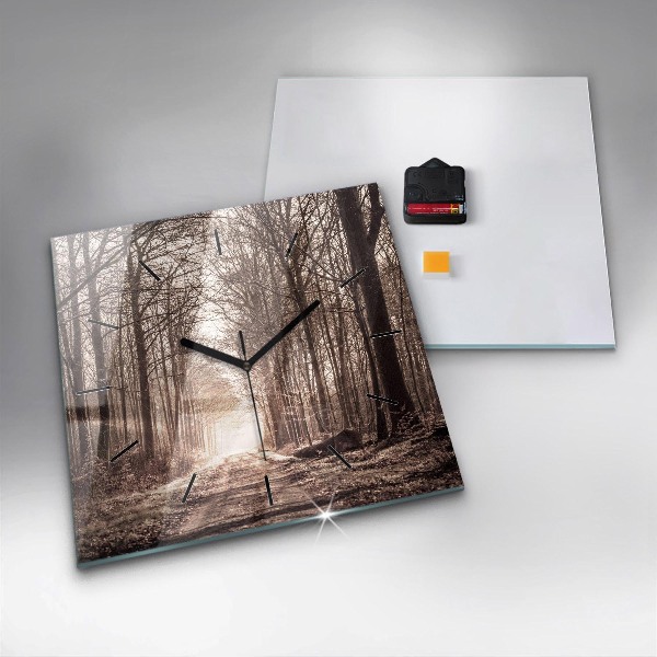 Kwadratowy zegar Ścieżka leśna w sepii