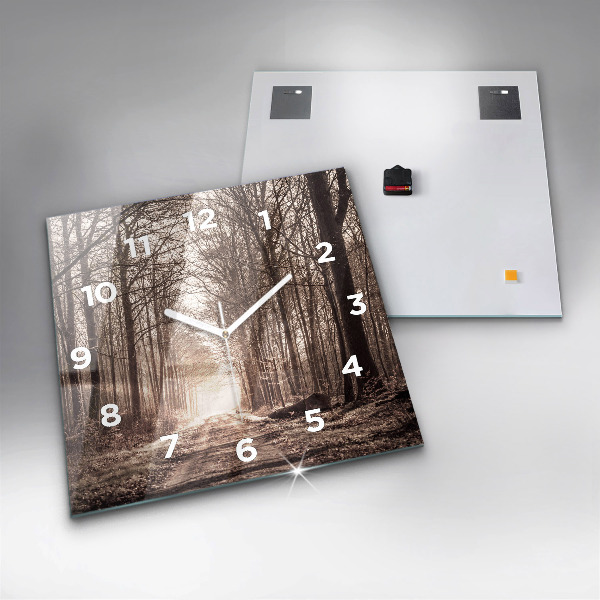 Kwadratowy zegar Ścieżka leśna w sepii