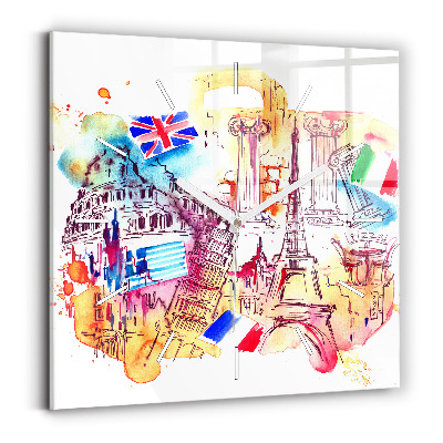 Kwadratowy zegar Atrakcyjne kraje świata