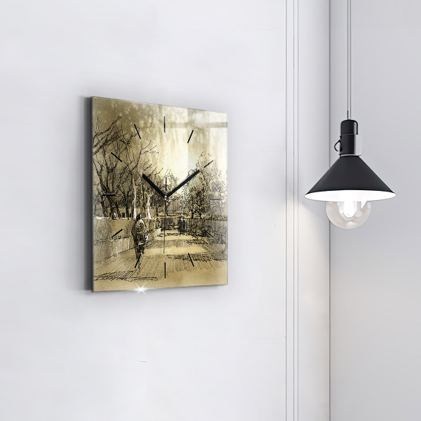 Kwadratowy zegar Park i drzewa w sepii