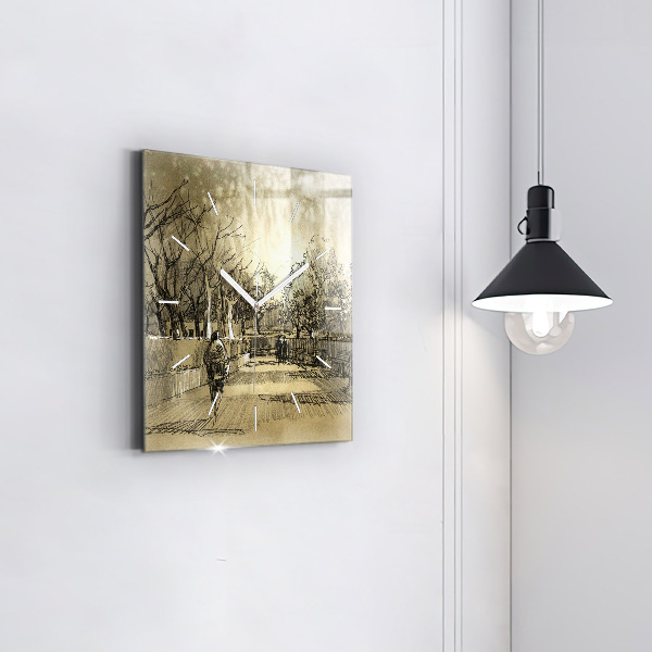 Kwadratowy zegar Park i drzewa w sepii