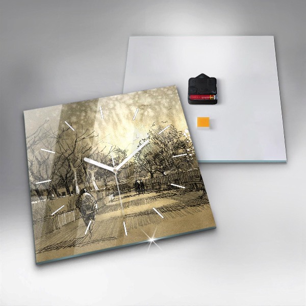 Kwadratowy zegar Park i drzewa w sepii