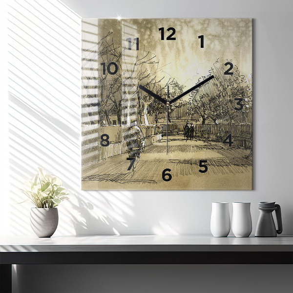 Kwadratowy zegar Park i drzewa w sepii