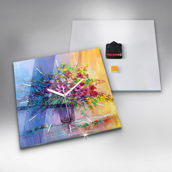 Zegar ścienny kwadratowy Kwiaty w wazonie