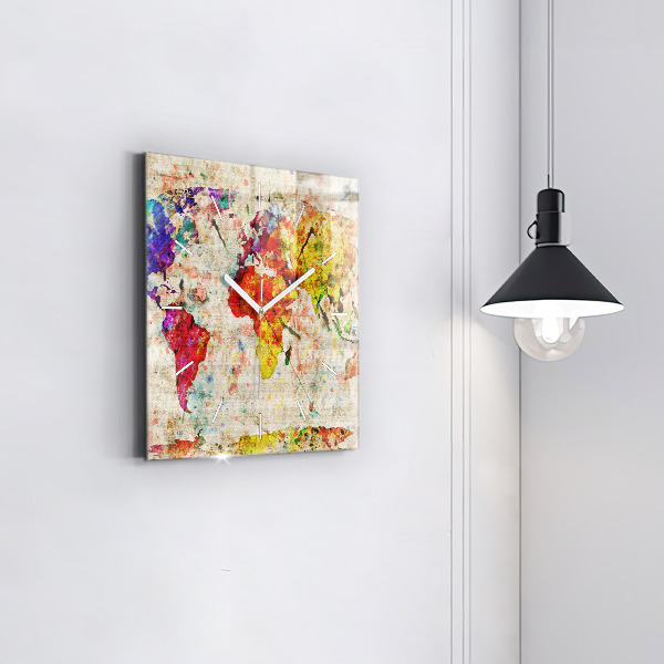 Kwadratowy zegar Kolorowa mapa świata
