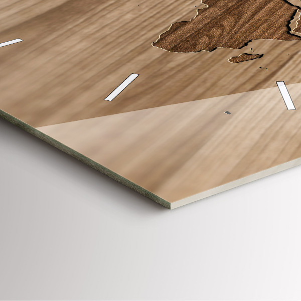 Kwadratowy zegar Mapa świata na drewnie