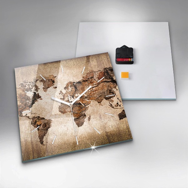 Kwadratowy zegar Mapa świata vintage