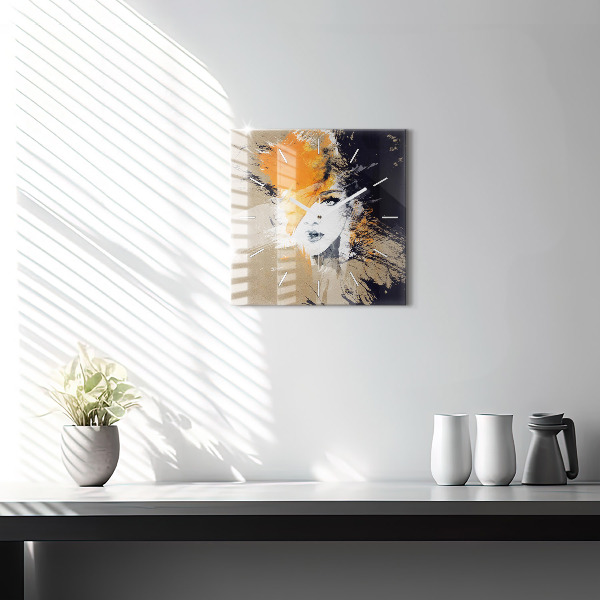 Kwadratowy zegar Portret kobiety abstrakcja