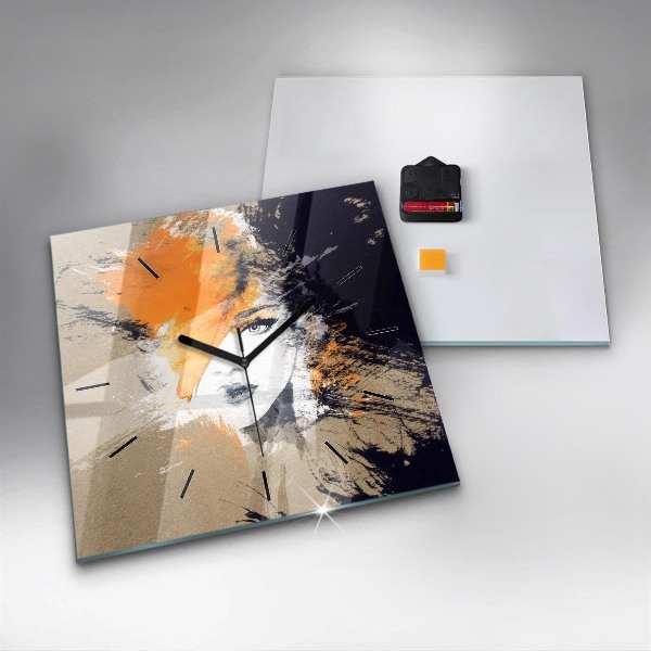 Kwadratowy zegar Portret kobiety abstrakcja