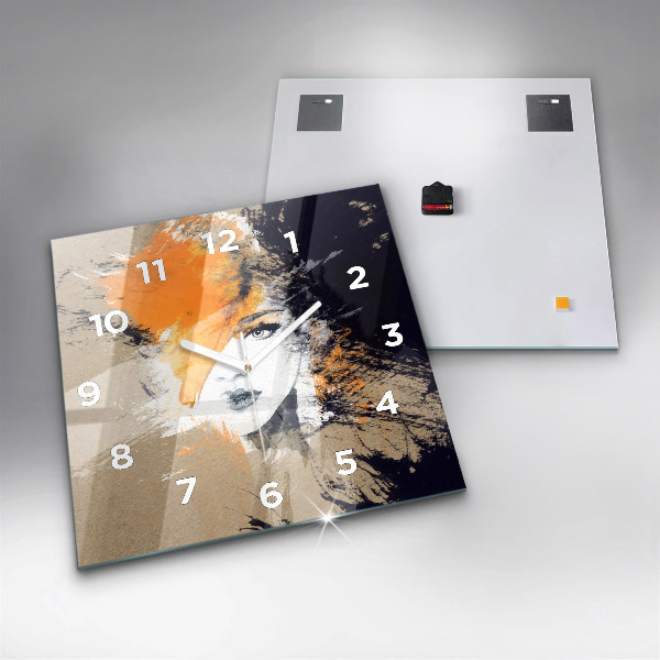 Kwadratowy zegar Portret kobiety abstrakcja