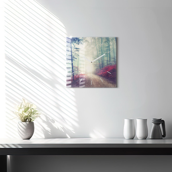 Kwadratowy zegar Jesienna droga Las Mgła