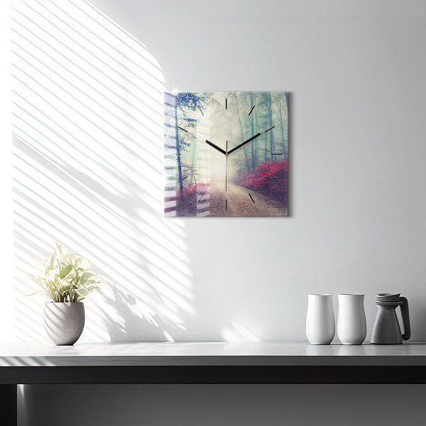 Kwadratowy zegar Jesienna droga Las Mgła