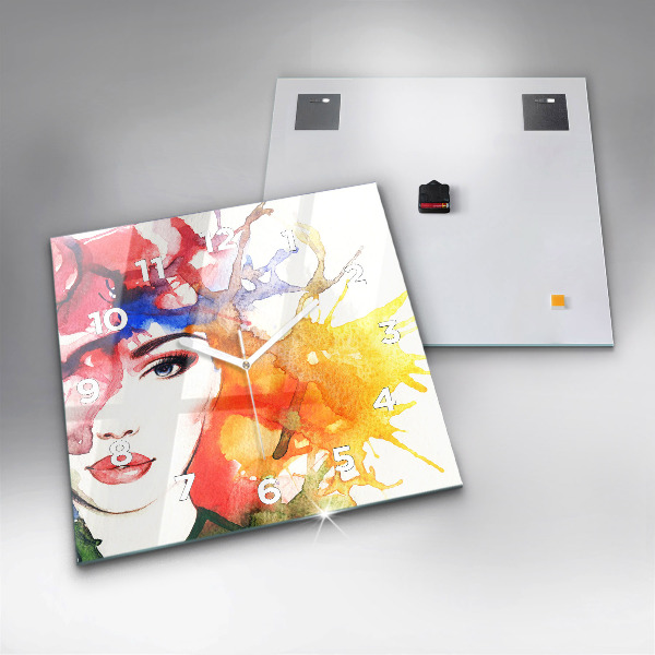 Kwadratowy zegar Kolorowy portret kobiety