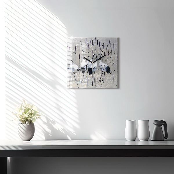 Kwadratowy zegar Żurawie w trzcinie