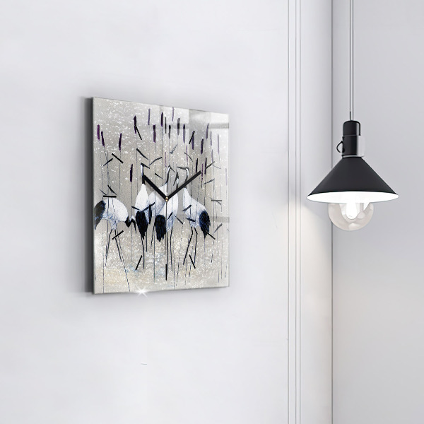 Kwadratowy zegar Żurawie w trzcinie