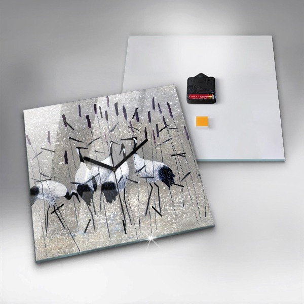 Kwadratowy zegar Żurawie w trzcinie