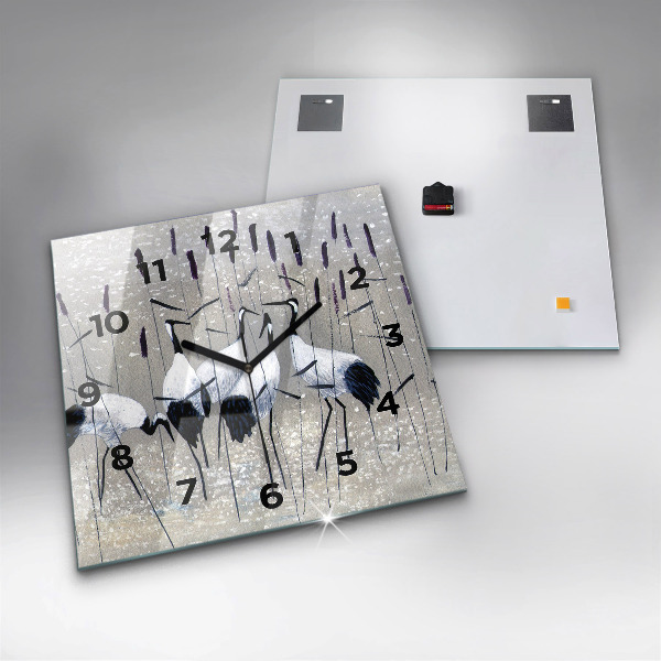 Kwadratowy zegar Żurawie w trzcinie