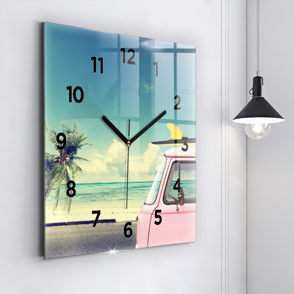 Zegar na ścianę kwadratowy Samochód z deską surfingową