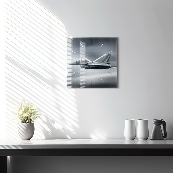 Zegar na ścianę kwadratowy Samolot wojskowy w locie