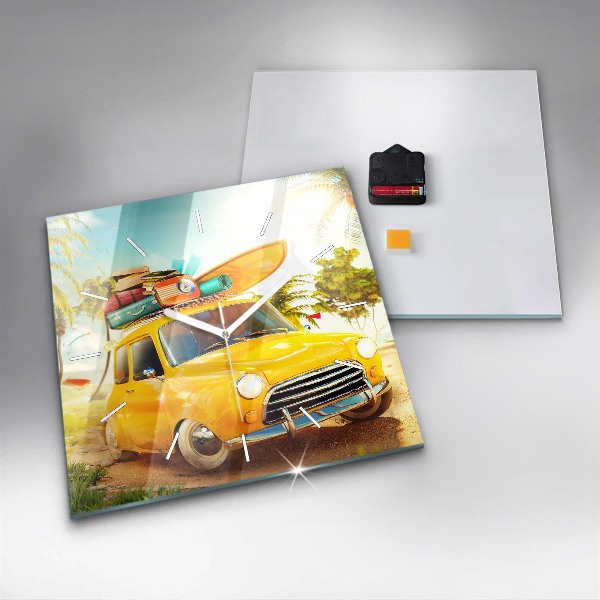 Zegar na ścianę kwadratowy Samochód z deską surfingową