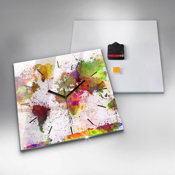 Zegar na ścianę kwadratowy Akwarelowa mapa świata
