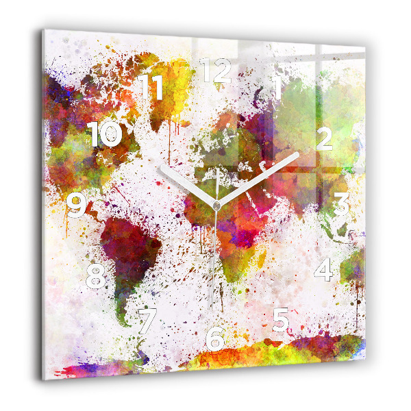 Zegar na ścianę kwadratowy Akwarelowa mapa świata