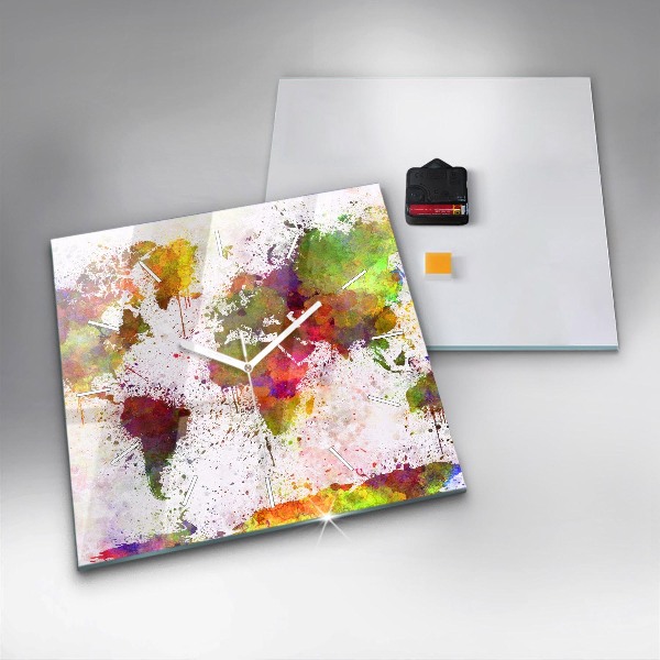 Zegar na ścianę kwadratowy Akwarelowa mapa świata