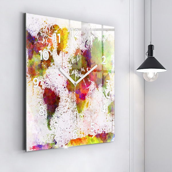 Zegar na ścianę kwadratowy Akwarelowa mapa świata