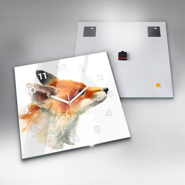 Zegar na ścianę kwadratowy Akwarelowy młody lisek