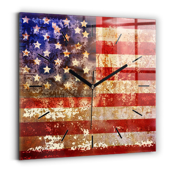 Zegar na ścianę kwadratowy Flaga USA w stylu vintage