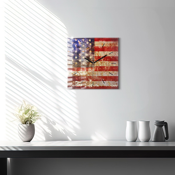 Zegar na ścianę kwadratowy Flaga USA w stylu vintage