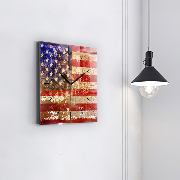 Zegar na ścianę kwadratowy Flaga USA w stylu vintage