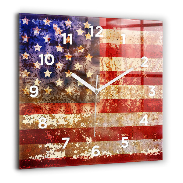 Zegar na ścianę kwadratowy Flaga USA w stylu vintage