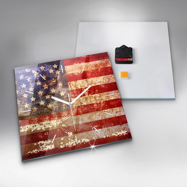 Zegar na ścianę kwadratowy Flaga USA w stylu vintage