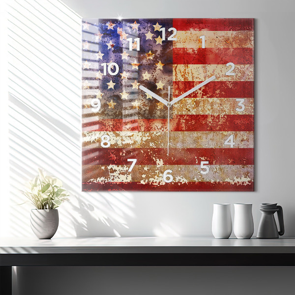 Zegar na ścianę kwadratowy Flaga USA w stylu vintage