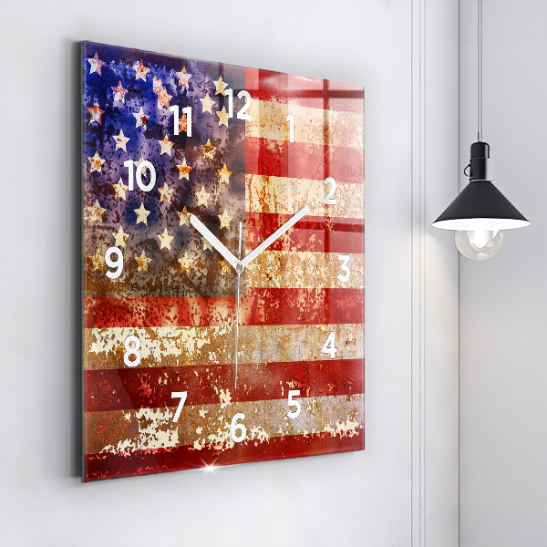 Zegar na ścianę kwadratowy Flaga USA w stylu vintage