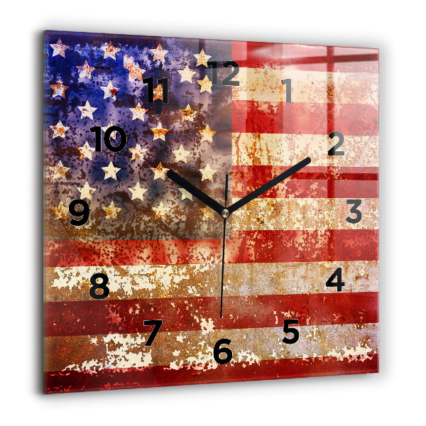 Zegar na ścianę kwadratowy Flaga USA w stylu vintage