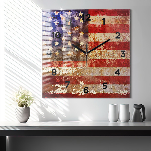 Zegar na ścianę kwadratowy Flaga USA w stylu vintage