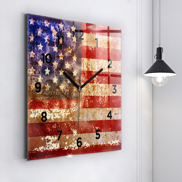 Zegar na ścianę kwadratowy Flaga USA w stylu vintage