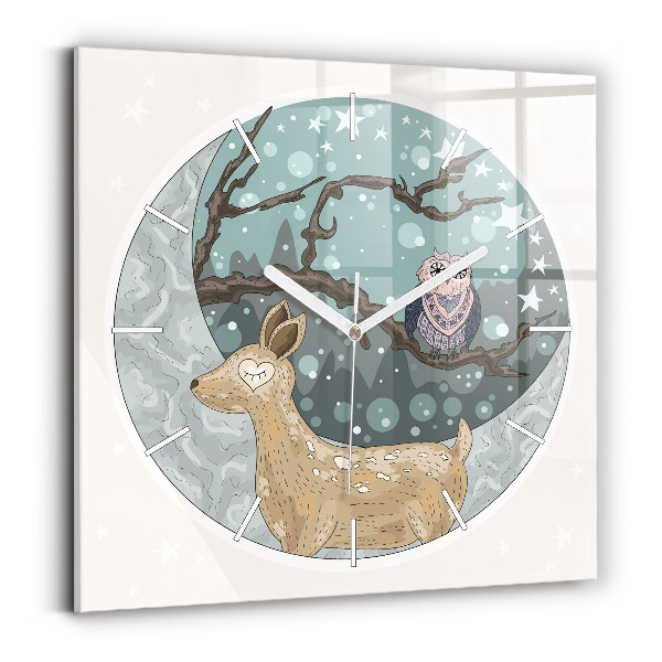 Zegar na ścianę kwadratowy Nocne zwierzęta i księżyc