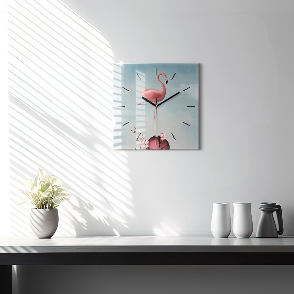 Zegar na ścianę kwadratowy Surrealistyczny flaming