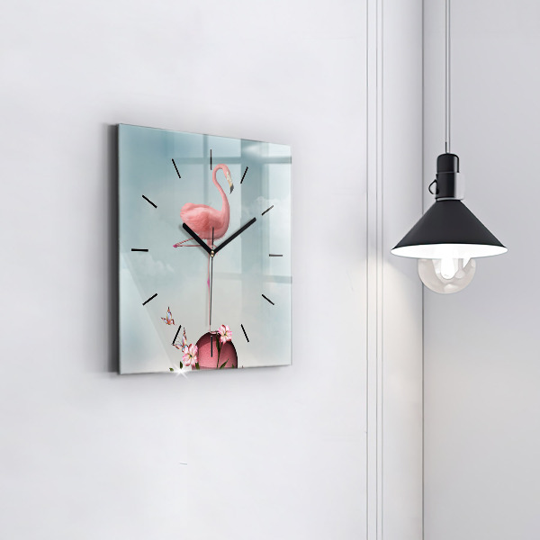 Zegar na ścianę kwadratowy Surrealistyczny flaming