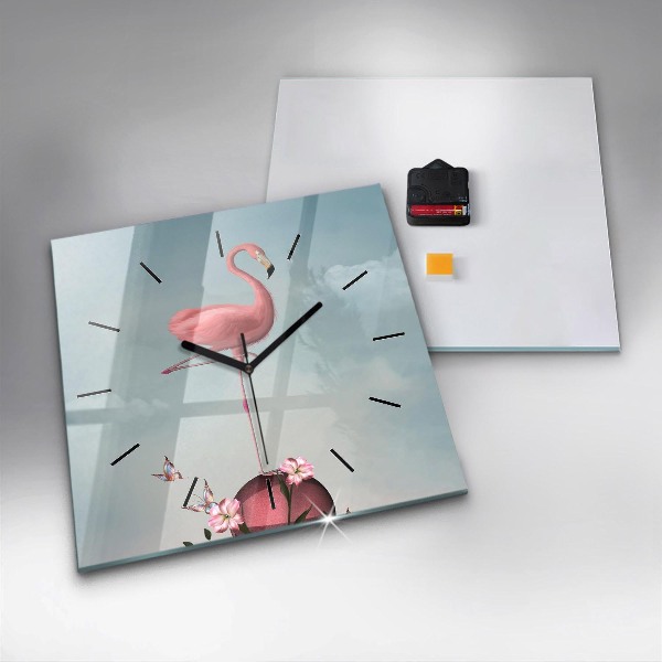 Zegar na ścianę kwadratowy Surrealistyczny flaming
