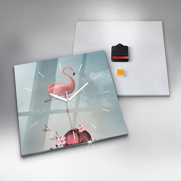 Zegar na ścianę kwadratowy Surrealistyczny flaming